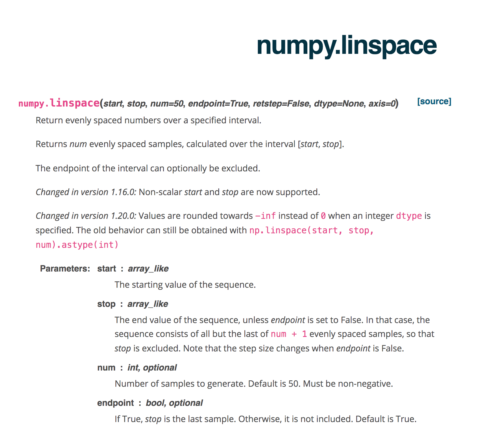 numpy.linspace on numpy.org